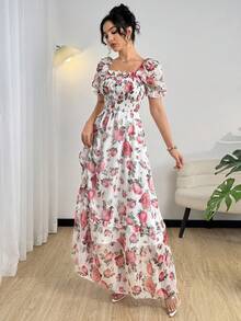 Modelyn Digital Print Square Neck Long Dress For Women - Multicolor - View 6
