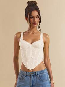 SHEIN BAE Women's Yellow Embroidered Textured Camisole, Yellow Bralette, Elegant , Summer - Apricot - View 3