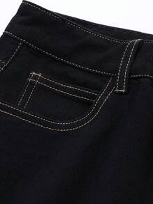 DAZY Women's Casual Contrast Stitch Wide Leg Jeans, - Black - View 9