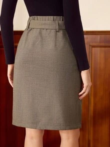 Vintamour 复古优雅女士口袋腰带金属纽扣休闲通勤度假修身迷你裙夏季女装夏季假期春季女士春季春假春季女士情人节外出优雅女士假期女士节日休闲腰带裙高腰裙灰色裙子商务裙办公室裙女士春季裙 - 棕色 - 查看 6