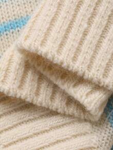 DAZY Women's Retro Chic Round Neck Loose Casual Colorblock Striped Short Sleeve Knit Sweater Top, Spring/Summer - Blue - View 9