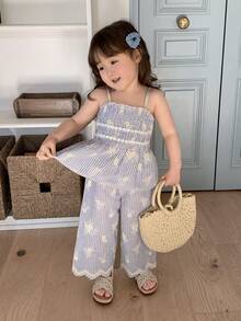 DAZY 2pcs Baby Girls Korean Style Shirt Top And Pants Set - Blue - View 4