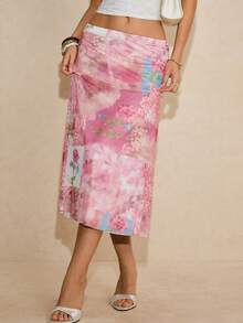 Poéselle 女士花卉豹纹印花松紧腰休闲半身裙 - 彩色 - 查看 2