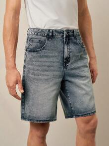 RONVEXI 男士斜口袋牛仔短裤夏季外出纯色牛仔短裤宽松浅灰色牛仔短裤，适合老公、男朋友的礼物 - 淺灰色 - 查看 3