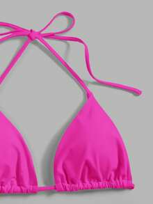 Swim Mod Pink Solid Color Halter Spaghetti Strap Triangle Bikini Swimwear Set,Fashionable Summer Micro Swimwears For Beach Party,Holiday,Holiday - Hot Pink - View 5