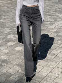 DAZY Women's Solid Color Pocket Casual Straight Leg Jeans - Grey - View 5
