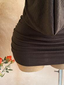 Soleia 女士性感纯色露背抹胸迷你连衣裙，度假款 - 棕色 - 查看 4