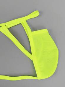 1pc Fashionable Charming Yellow Hollow Mesh Sexy Briefs For Men - Yellow - View 5