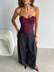 Aloruh Señora para una elegante y cómoda salida de primavera, con elegante encaje tridimensional. Sujetador recogido, parte superior con forma de copa, vestido ajustado al Body, copas del pecho recogidas, tirantes atados con lazos. Adecuado para conciertos, conciertos de música country, discotecas y fiestas sexys. Body de fiesta sexy y elegante, parte superior. - Rojo violeta - Ver 7