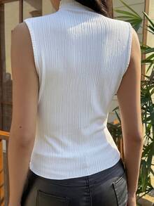 DAZY Women's Solid Color Stand Collar Casual Versatile Sleeveless Top For Daily Wear - White - View 2