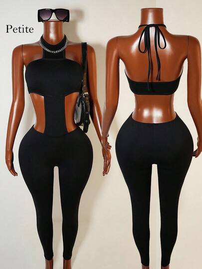 Mistrie Women's Fashionable Sexy Solid Color Halter Jumpsuit