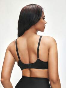 SHAPORA 1pc Black Smooth Underwire Bra With Double Rows Of Buttons, Supportive Cleavage - Black - View 2