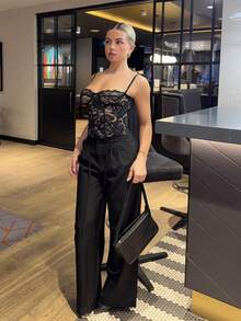 Bethéva 性感蕾丝透视吊带背心上衣，派对装，约会之夜，通勤装，可爱文胸，性感夜店上衣，束身衣上衣，露肩上衣，外出上衣，夏季上衣，可爱上衣，女士夏季服装，蕾丝上衣 - 黑色 - 查看 6