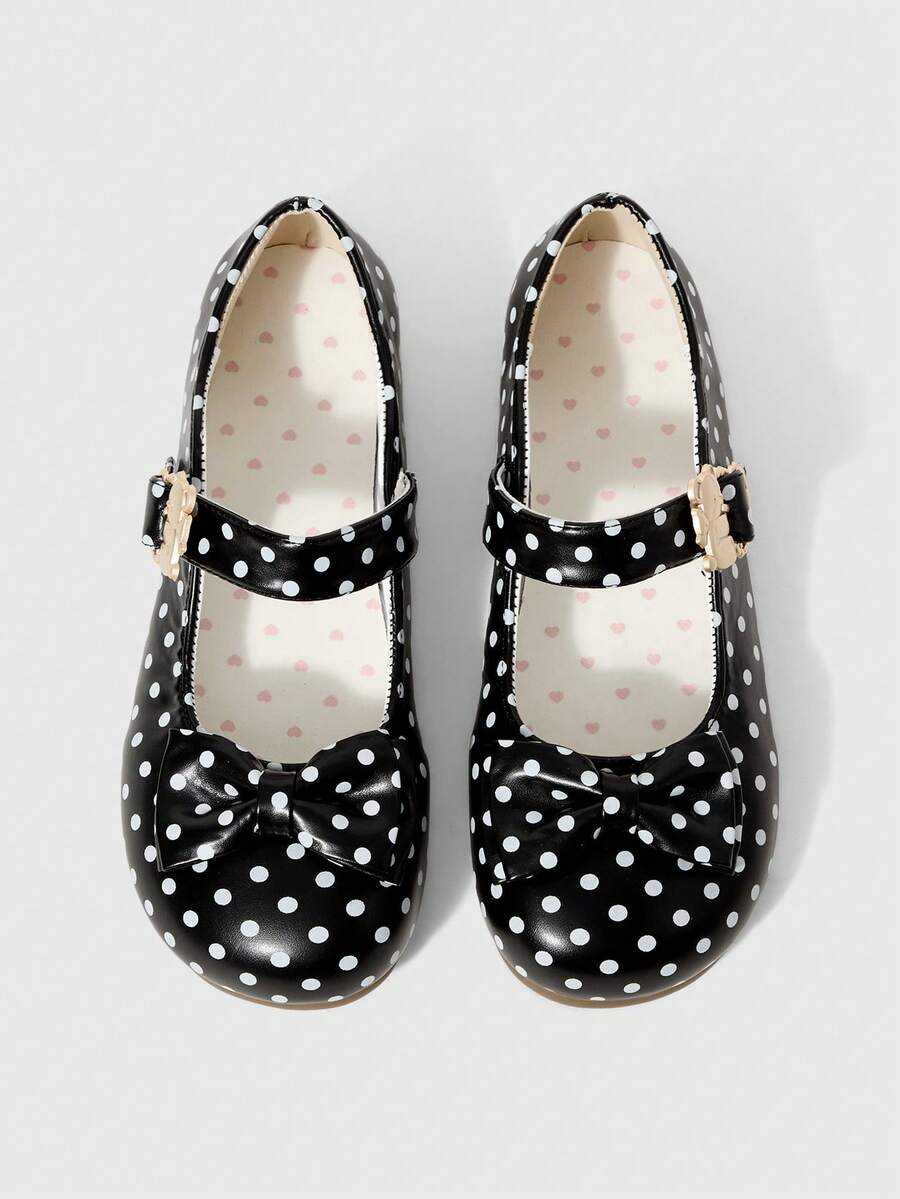 ROMWE Kawaii Women's Fashion Transparent Bow Decor Flats - Black polka dot - View 1