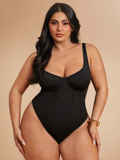 SHEIN BAE Body de mujer talla grande en color negro