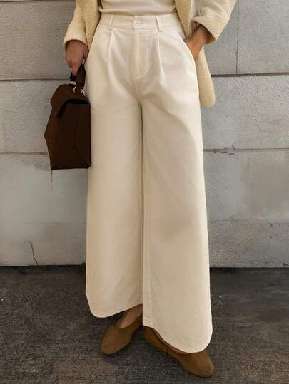 Livesso 女士高腰纯色棉质休闲直筒裤