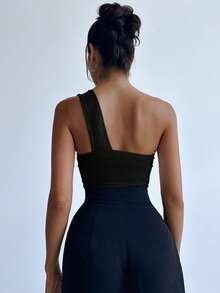 Firerie Plus Size Women's Colorblock Bow Decor Bodysuit, Fashionable & Versatile For Date & Outing - Black and White - View 4