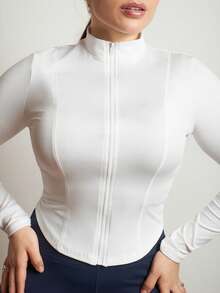 Lupita Cardoza Chaqueta de yoga de cuello de tortuga blanca con protección solar, uso diario, casual, deportivo, para el aeropuerto, de estilo minimalista y de uso diario para mujer - Blanco - Ver 3