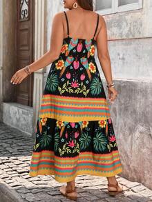 EMERY ROSE Vestido de moda con cintura ceñida y estampado, estilo de vacaciones para mujer de talla grande. Vestido de verano de talla grande con estilo tropical, vestido bohemio de talla grande, vestido de vacaciones de talla grande con estilo español, vestido envolvente para damas, vestido de mujer con descuento de código Ycv9w - Multicolor - Ver 2