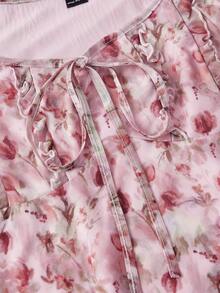 SHEIN MOD 女士复古印花打结胸前褶皱圆领无袖连衣裙，适合夏季穿着 - 彩色 - 查看 7