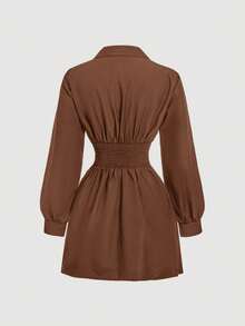 SHEIN MOD Đầm dài tay màu đen dành cho nữ, trang phục công sở cho nữ. - màu nâu - Xem 2
