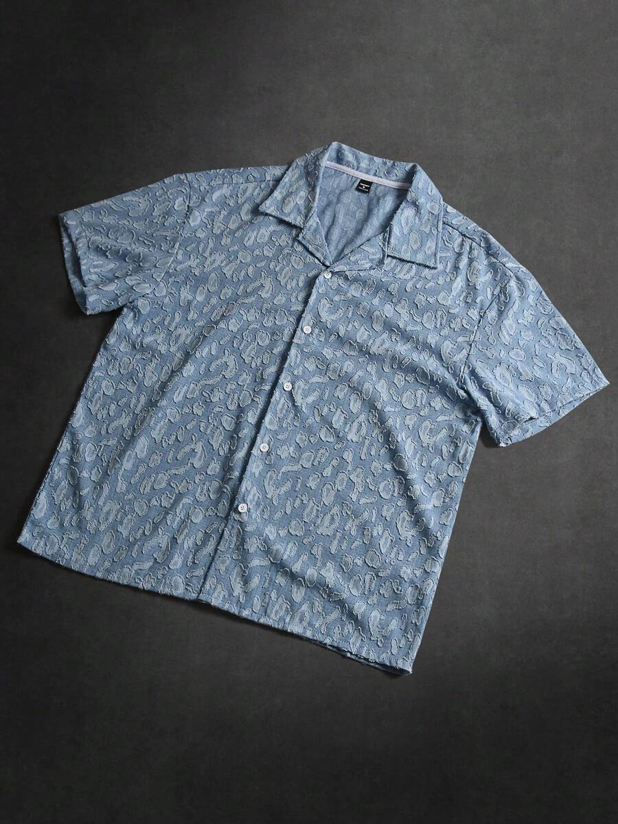 STYNVO Camisa de hombre de manga corta con cuello de jacquard, de uso diario versátil y casual. Camisa de verano para hombre, camisa cubana, camisa hawaiana azul, camisa azul de hombre - Celeste - Ver 1