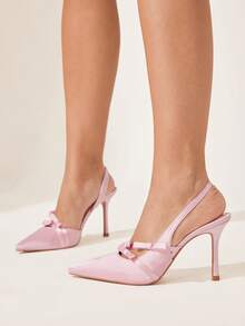 CUCCOO CHICEST 女士尖头蝴蝶结装饰优雅高跟鞋 - 粉色 - 查看 4