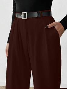 EURMUSE Women Solid Color Extra Wide Leg Pants - Brown - View 6
