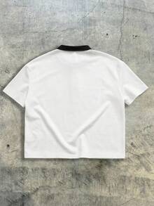 AXEPEAK Men's Printed Relaxed Fit Short Sleeve Knit Polo Shirt, School, Streetwear Essentials - White - View 2