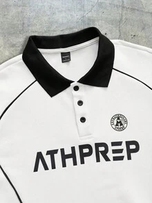 AXEPEAK Men's Printed Relaxed Fit Short Sleeve Knit Polo Shirt, School, Streetwear Essentials - White - View 3