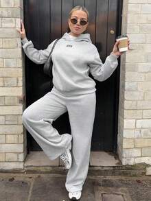 Bethéva 女士秋冬休闲宽松保暖连帽衫和运动裤套装 - 灰色 - 查看 1