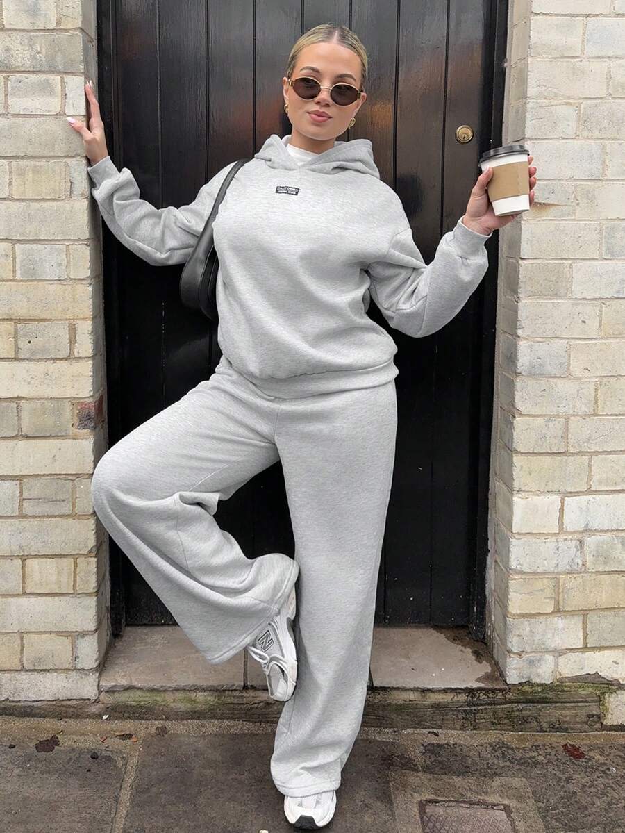 Bethéva 女士秋冬休闲宽松保暖连帽衫和运动裤套装 - 灰色 - 查看 1