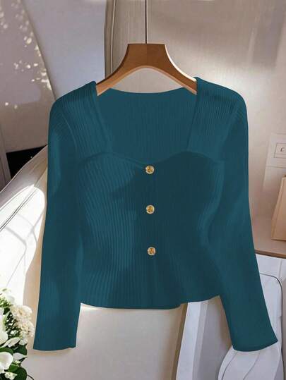 GlowEve Women's Solid Color Button Casual Versatile Daily Wear Long Sleeve T-Shirt