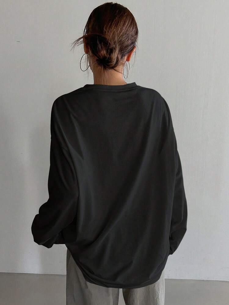 Women's Loose Solid Color Round Neck Long Sleeve Long T-Shirt,Fall Clothes