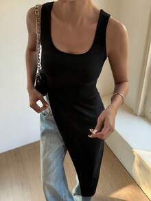 Livesso Women's Asymmetric Hem Casual Sleeveless Top, Suitable For Music Festival, Valentine's Day, Street Style, Vacation, Spring/Summer - Black - View 8