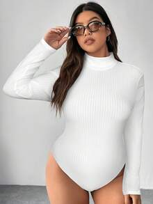 SHEIN EZwear Bộ đồ liền thân dài tay tối giản màu trơn cỡ lớn dành cho nữ, mặc hàng ngày - trắng - Xem 5