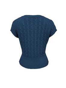 Franclia New Vintage Hollow Out Cable Knit Front Button Cardigan - Royal Blue - View 2