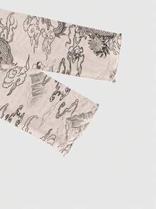 ROMWE Avant 音乐节春夏龙山水画云书法性感透视网纱长袖女式上衣 - 黑色 - 查看 4