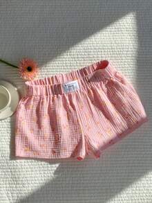 Comfortcana 女士字母碎花弹力腰休闲宽松短裤 - 粉色 - 查看 7