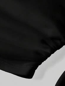 Coolane 休闲简约黑色蓬松面料卫衣，女士长袖收腰卫衣，百搭街头风，适合秋冬季穿着 - 黑色 - 查看 7