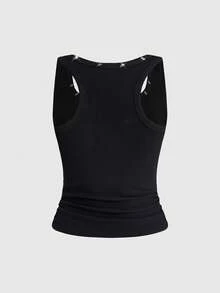ROMWE Grunge Punk Áo tank top nữ phong cách retro cá tính, unisex, họa tiết ngôi sao và đinh tán. - màu đen - Xem 2