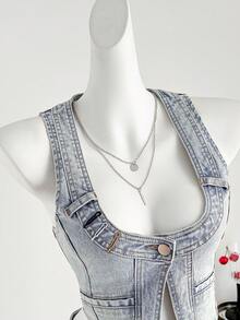 Elamini 女士休闲无袖牛仔外套，夏季 - 藍色 - 查看 5