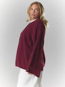 MUSERA Áo khoác cardigan dáng rộng, cỡ lớn, có chi tiết cổ tay áo và cúc cài, chất liệu len mềm mại, dễ thương, gợi cảm, phù hợp cho buổi tối đi chơi, ngày Valentine. - Màu Đỏ Sâu - Xem 3