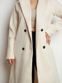 Lupita Cardoza 女士纯色双排扣大衣，休闲秋冬 - 杏色 - 查看 3