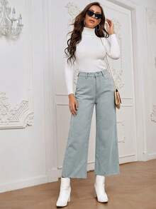 SHEIN Essnce Light Blue Casual Mid-Rise Straight Leg Everyday Jeans - Blue - View 5
