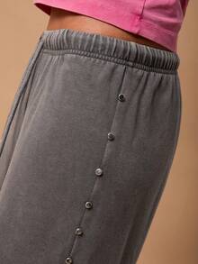 SURIMA Women's Casual Low-Waist Straight Leg Sweatpants With Rivets, Suitable For Summer, Washed Effect - Grey - View 5