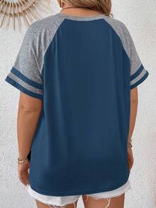 EMERY ROSE Camiseta de Talla Grande Casual de Verano con Color Contrastante de Manga Raglán, Primavera, Playa, Vacaciones, Bohemio - Agua verde azul - Ver 2