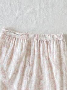 Young Girl'Pink Line Rabbit & Floral Pattern Ruffle Collar Short Sleeve Pants Casual Comfortable 2 Pieces Pajama Set,Family Matching Summer Pajama Set - Pink - View 3