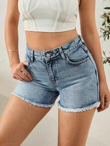 SHEIN Cottnline Damen Denim Shorts - Mittele Waschung - Übersicht 5