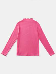 SHEIN EZwear Maglietta a maniche lunghe con collo alto a costine, taglia grande, colore rosso rosa - Fucsia - Visualizzare 2